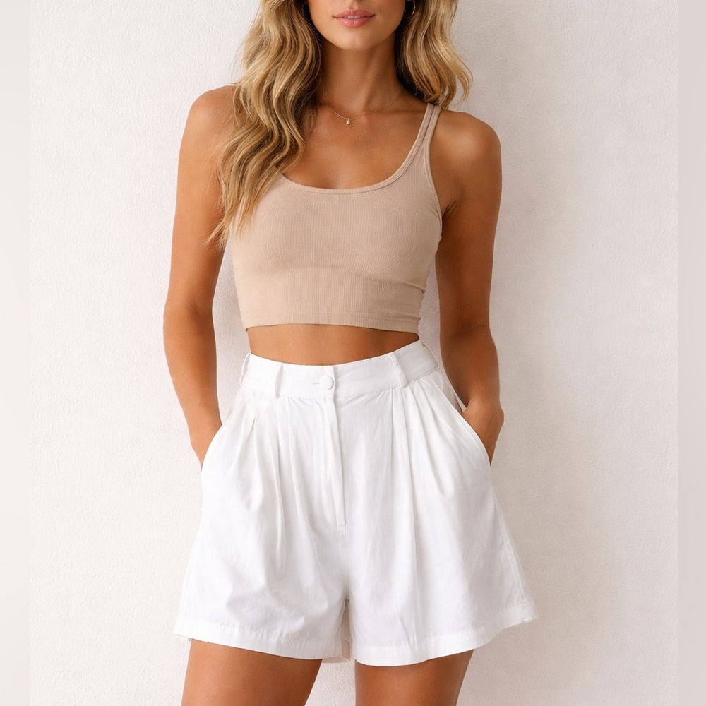 Francine Browner High-Waist Pleated Bermuda Shorts Size XS White Timeless